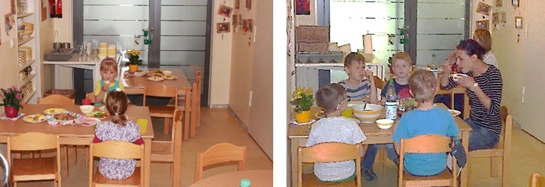 Die Kinder frühstücken und essen im "Bistro" zu Mittag.