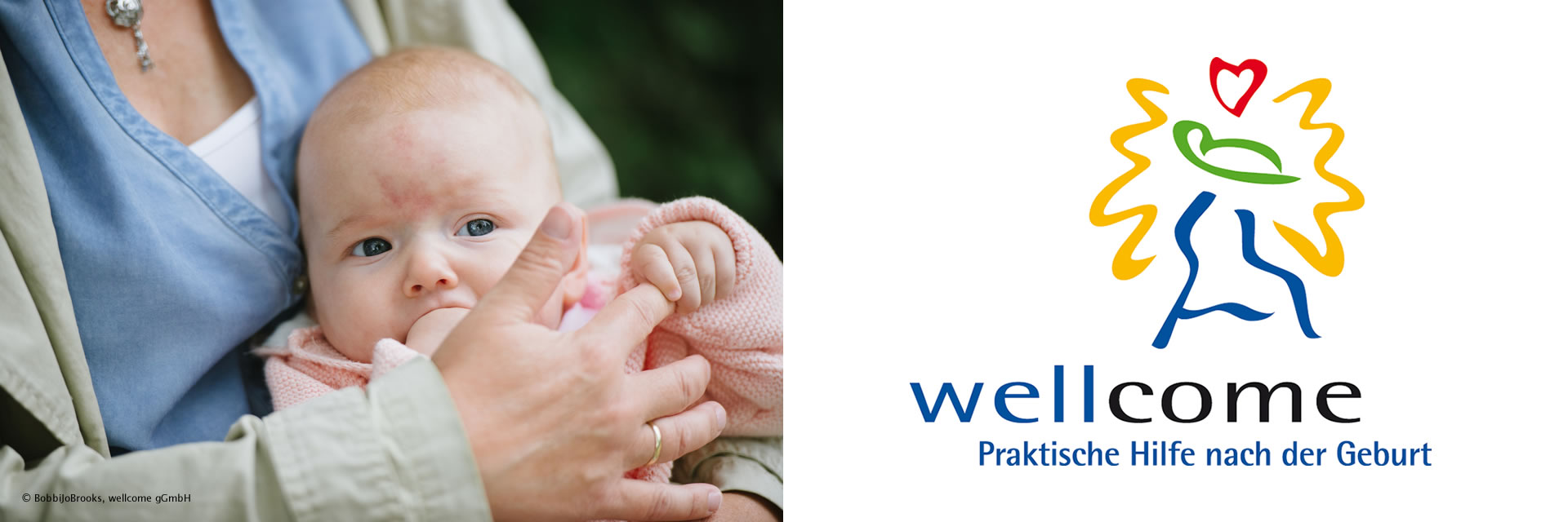 Foto Baby, Logo wellcome - Praktische Hilfe nach der Geburt