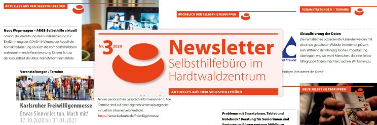 Collage mit Seiten aus dem Newsletter des Selbsthilfebüros