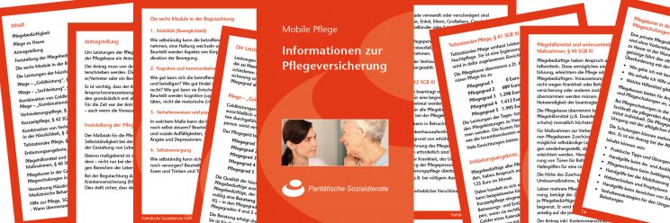 Collage mit Seiten aus dem PDF "Informationen zur Pflegeversicherung"