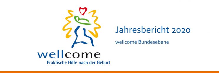 Logo wellcome - Praktische Hilfe nach der Geburt. Text: Jahresbericht 2020, wellcome Bundesebene