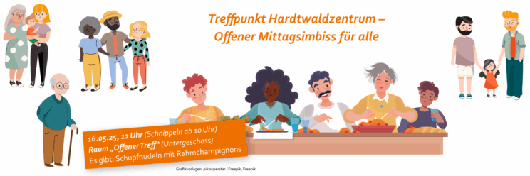 Grafik: Menschen an einem großen Esstisch.